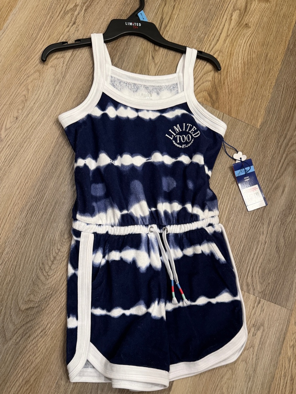 Limited Too Navy & White Tie-Dye Tank Romper